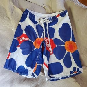 Mens rhythm. blue and orange swim trunks 10" Inseam
